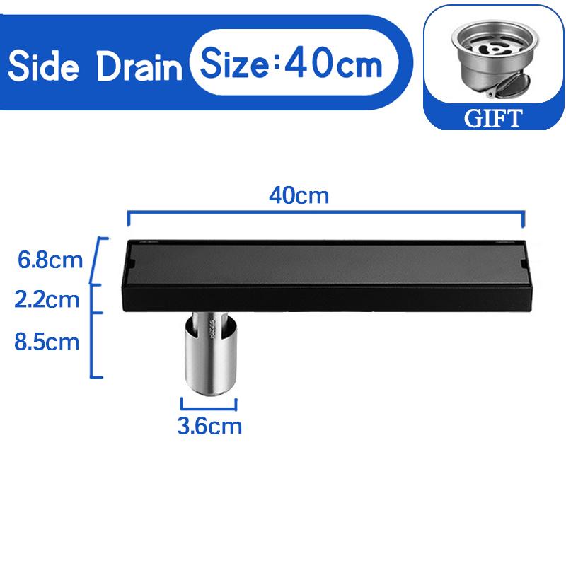 Invisible Floor Drain Black 304 Stainless Steel Anti-odor Bath Shower Long Linear Drainage Tile Insert Side Floor Drains Cover