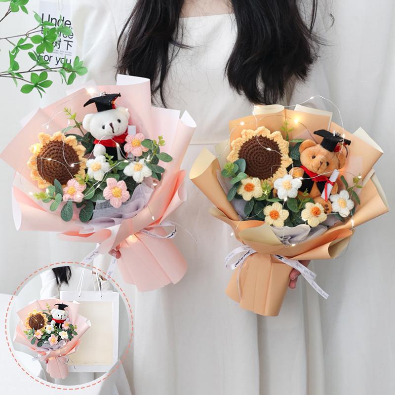 Artificial Flowers Crochet Bouquet Handmade Sunflower Daisy Rose Bouquet Eternal Flower Valentines Day Mothers Day Birthday Gift