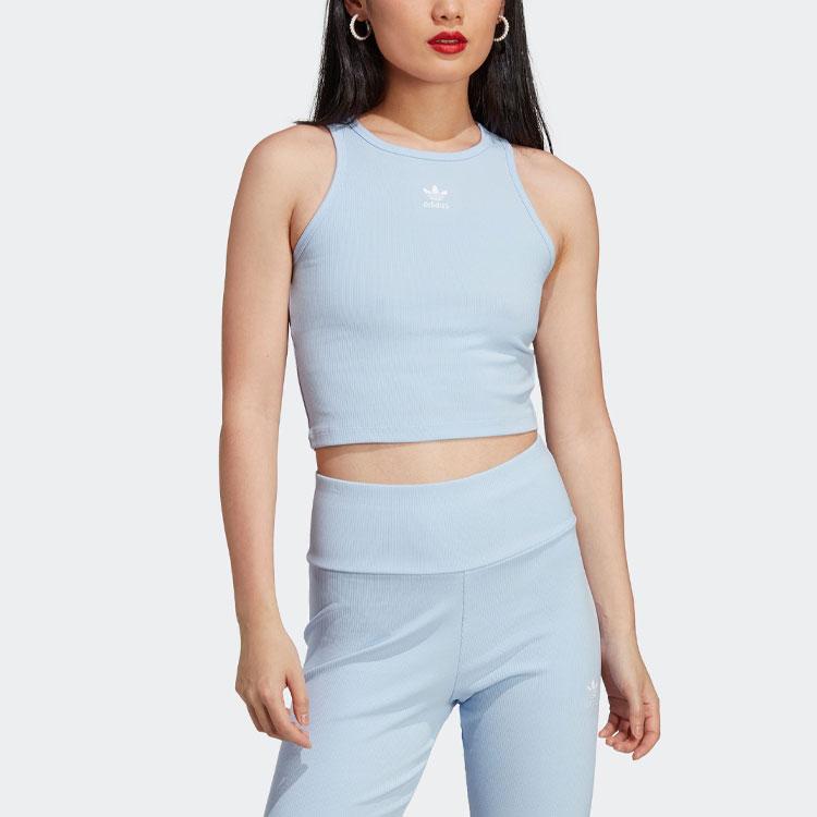 Adidas Originals American Vintage Series Solid Color Logo Embroidered Ribbed Tank Top Women Tops Light-Pink Light-Blue IL9626