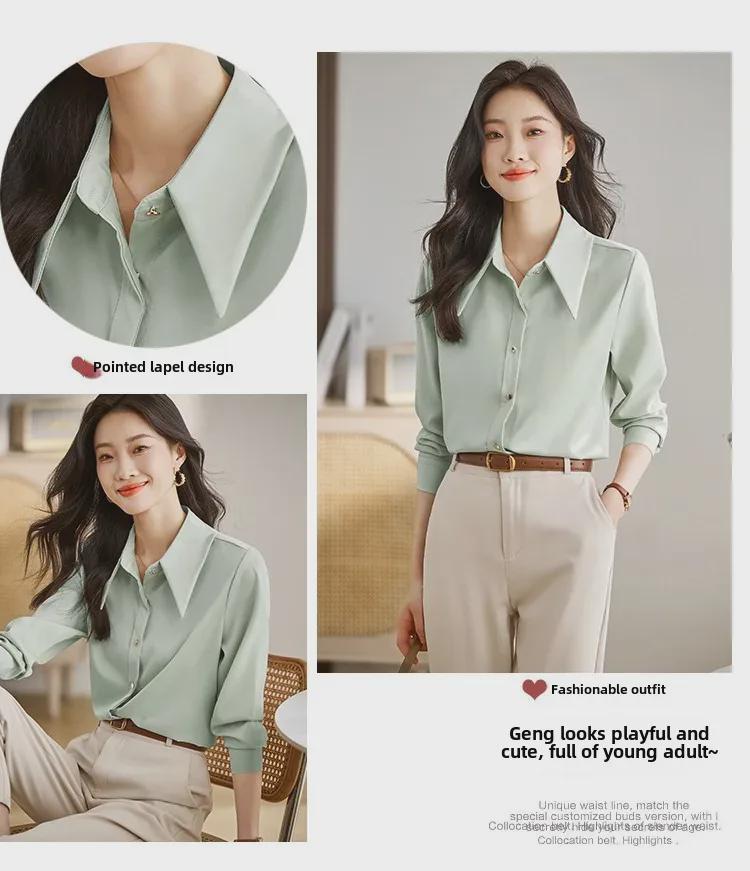 Women's Fashionable Purple Satin Long-Sleeve Shirt for Early Spring - Chic & Stylish OL Commute Wear.