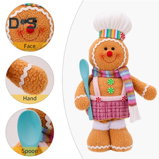 Christmas Gingerbread Doll Ornaments Extendable Leg Plush Doll with Scarf Stuffed Cooking Gingerbread Figure for Christmas Tree Fireplace Decor