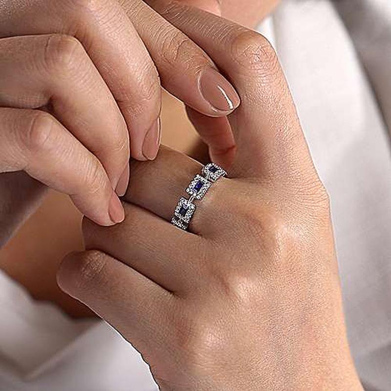 Shein Inlaid Blue Square Zircon Ring Women'S Fashion Engagement Band Ring