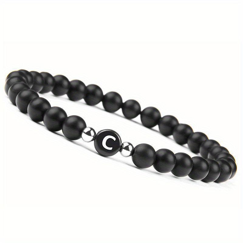 Initial Bracelet for Men and Woman Black Onyx 6mm Beads Bracelet with Letter Relationship Jewelry for Couples Alphabet bracelet