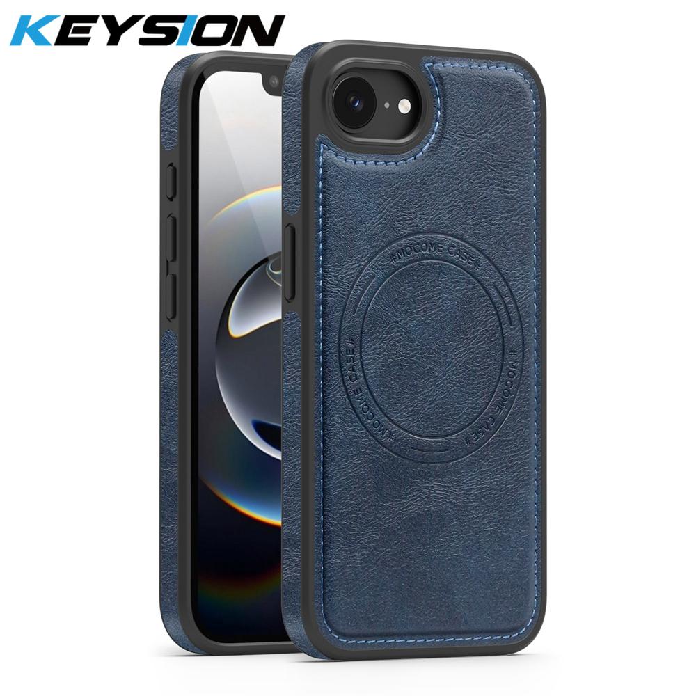 KEYSION Luxuriöse Retro PU-Lederhülle mit MagSafe für iPhone 17e 16e Magnetische stoßfeste Handy-Rückseite für iPhone 16e 17e 2026