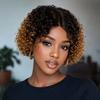 Women Short Curly Wigs With Bangs Stylish Synthetic Golden Brown Natural Hair Daily Party Costume Use Heat Resistant Fibre
