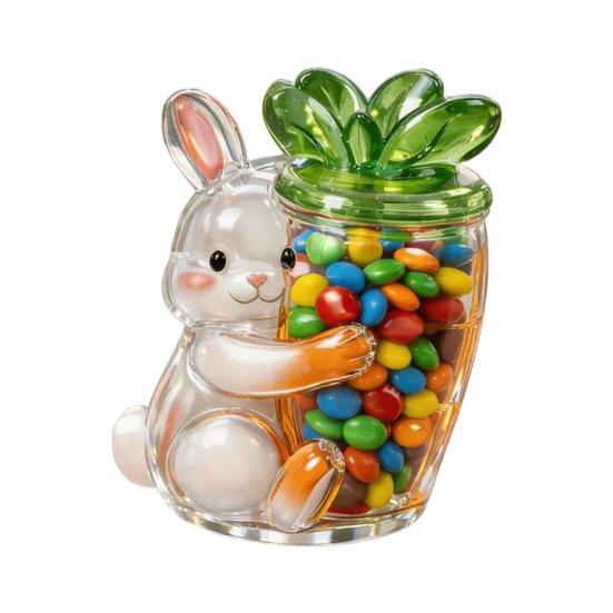 Стеклянная конфетница  Пасхальный кролик  в форме яйца, прозрачная, со съемной крышкой
