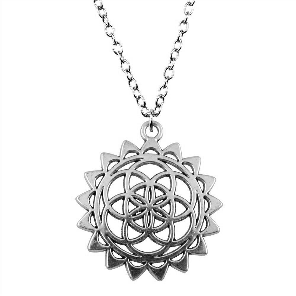 Vintage Rose Flower Charm Necklace Tree Of Life Pendant Antique Jewelry 43cm Chain
