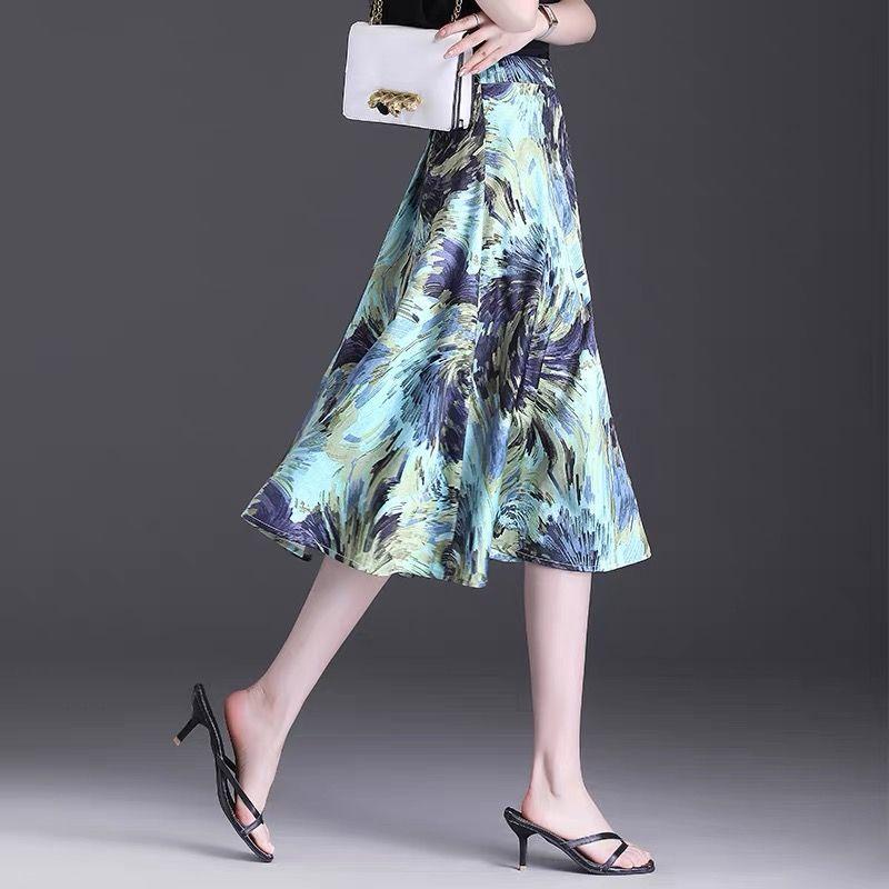 Summer Women's Floral Skirt Mid To Long Style Fashionable and Slimming New Style A-line Skirt In Color