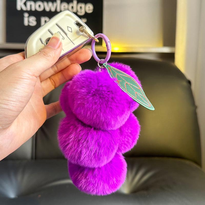 Real Rex Rabbit Fur Grape Keychain & Bag Charm - Cute Pendant Pompon