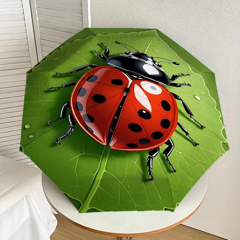 1pc ladybug leaf Automatic Open/Close Umbrella with Windproof, 8-Rib Sturdy Canopy, Durable Ribs, Fashionable Design1135A