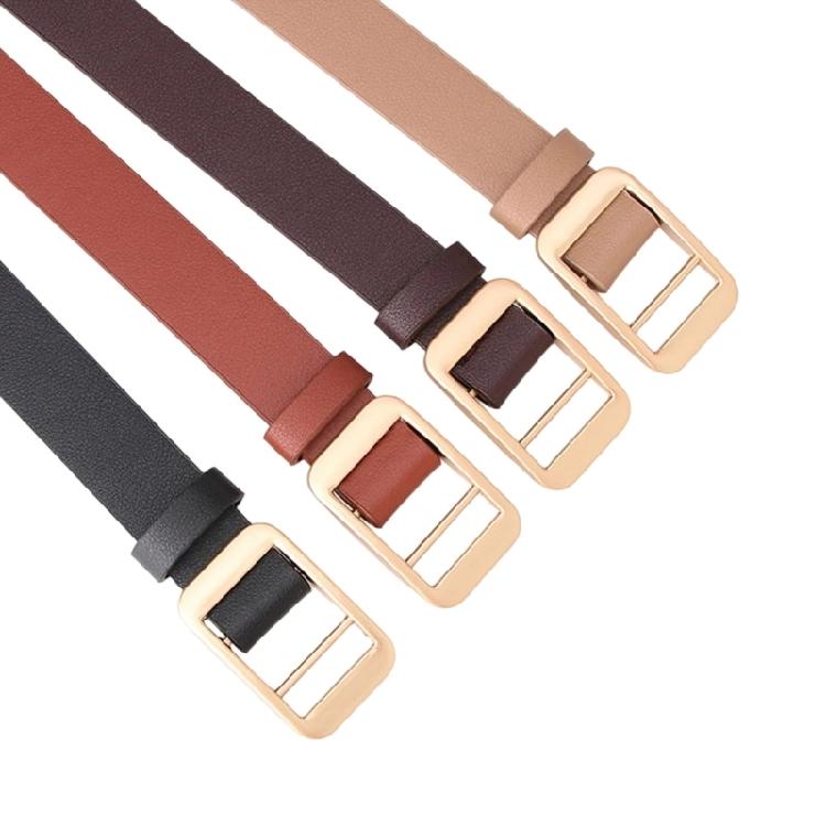 Thin Golden Buckles Waist Belt Flexible Synthetic Leather Strap For Coats And Trousers