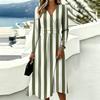 Women's Striped Print V-Neck Long Sleeve Dress with Pockets - Casual and Stylish for Everyday Wear