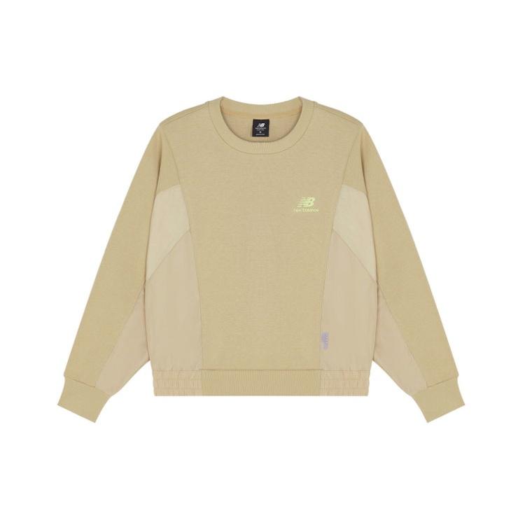 (WMNS) New Balance Logo Printing Splicing Sports Round Neck Pullover Khaki Hoodie Women s AWT13337-BEI L