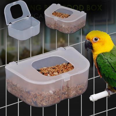 Bird Food Box Plastic Transparent Anti-Spill Parrot Feeder Hanging Parrot Spill Proof Food Box Bird Universal Feeding Boxs