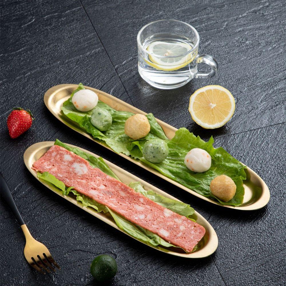 Stainless Steel Sushi Plate Long Plate Beef Ball Plate Easy Clean Picnic BBQ Plate  Kitchen Use