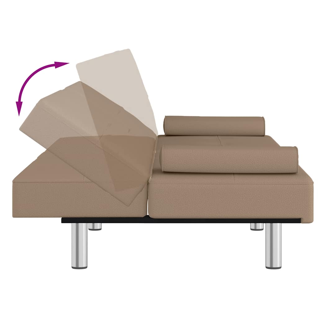 Sofa Bed with Drink Holders Cappuccino Faux Leather
