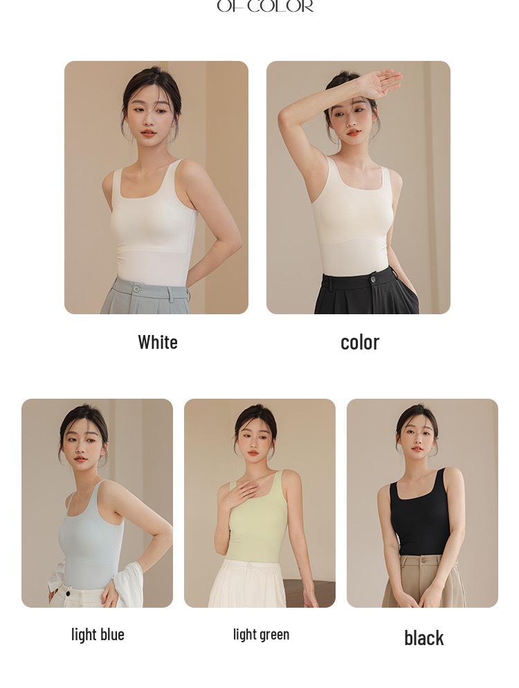 Square Neck Seamless Camisole with Chest Pads: Comfortable, Wide Strap, Fixed Cups, Beautiful Back Design for Women.
