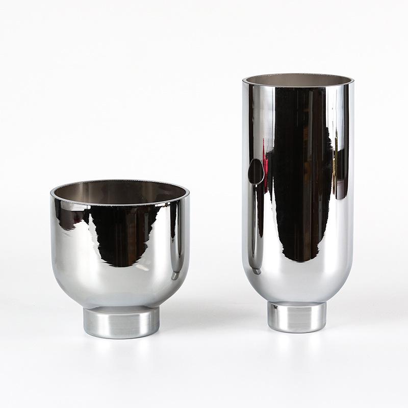 Electroplated Silver Glass Flower Vase - Modern Minimalist Tabletop Decoration for Living Room & Showroom.