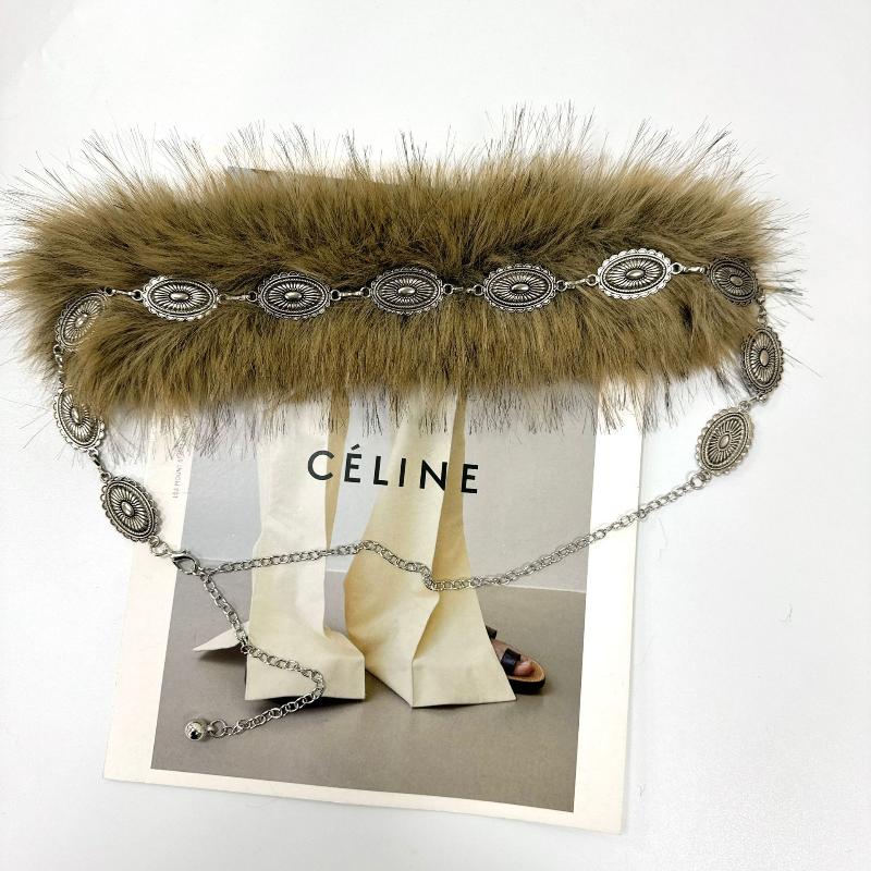 Women'S Plush Belt  Trend Y2K Girls Girdle Versatile Jeans Accessories Faux Fur Patchwork Belt