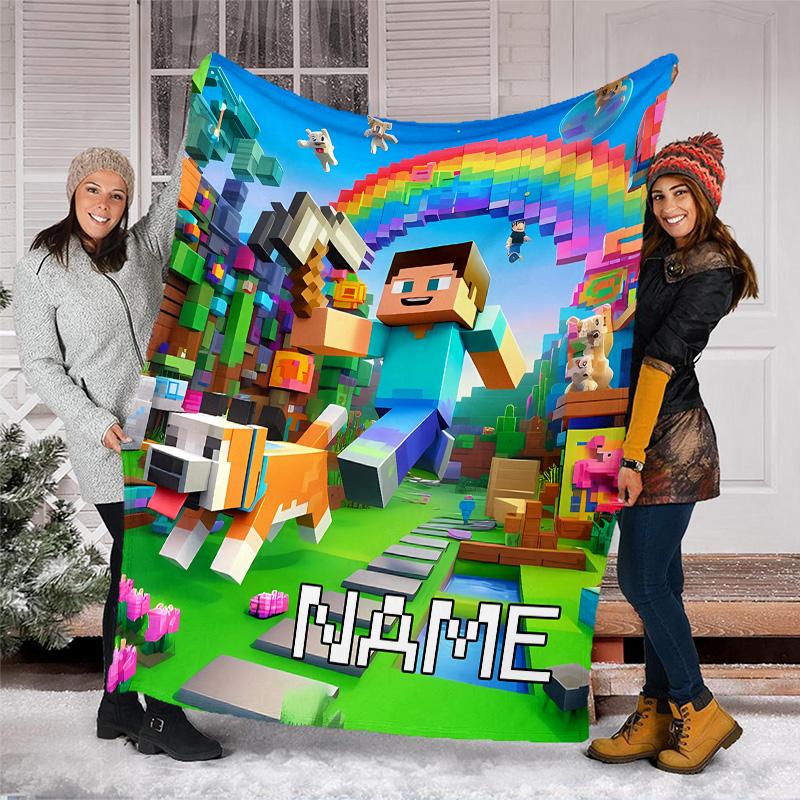 Customizable Minecraft Throw Blanket – Personalized Name, All-Season Cozy Snug Blanket, Machine Washable, Personalized Blanket