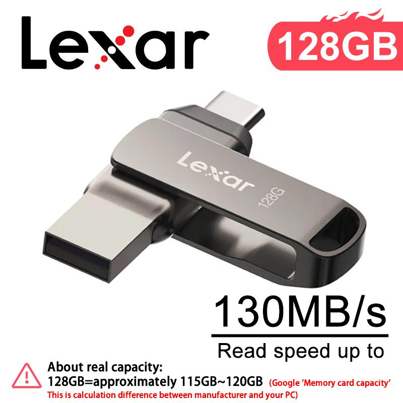 

Флеш-накопитель USB Lexar 128 ГБ OTG Type-C 2-в-1 USB 3.2 Type-C с двумя портами U-накопители Type-A 32 ГБ 64 ГБ 256 ГБ u-диск До 130 МБ/с Флешка для телефона и ПК 【128GB】