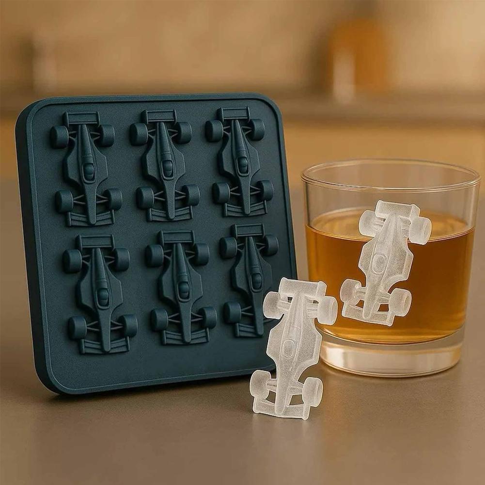 Formula Racing Car Ice Mold F1 Ice Mold Silicone Racing Car Jelly Mold 6-Cavity 3D Race Car Tumbler Ice Cube Tray Baking Tool 6