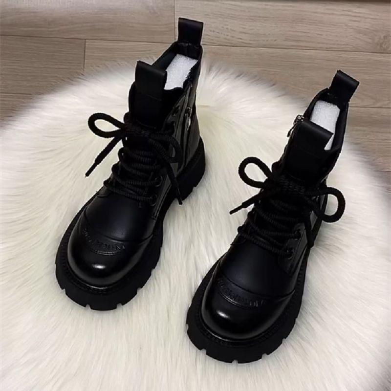 Short Boots, Platform Women's Autumn and Winter Soft-soled Single Boots, New British-style Martin Boots, European Station Versatile, 2025 Fleece Fash