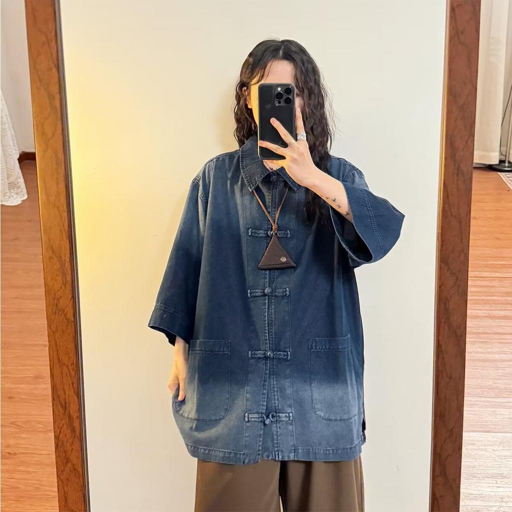 Summer New Chinese Style Vintage Denim Jacket For Men And Women, Loose Retro Button Washed Denim Top