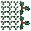 100Pcs Christmas Berry Leaf Artificial Fabric Picks Realistic Green Plant for DIY Hanging Ornament Costume Party Home Wedding