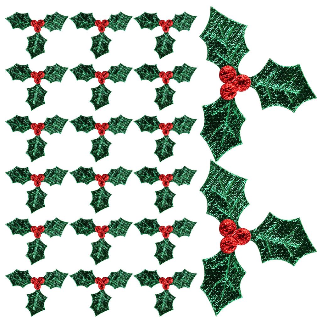 100Pcs Christmas Berry Leaf Artificial Fabric Picks Realistic Green Plant for DIY Hanging Ornament Costume Party Home Wedding