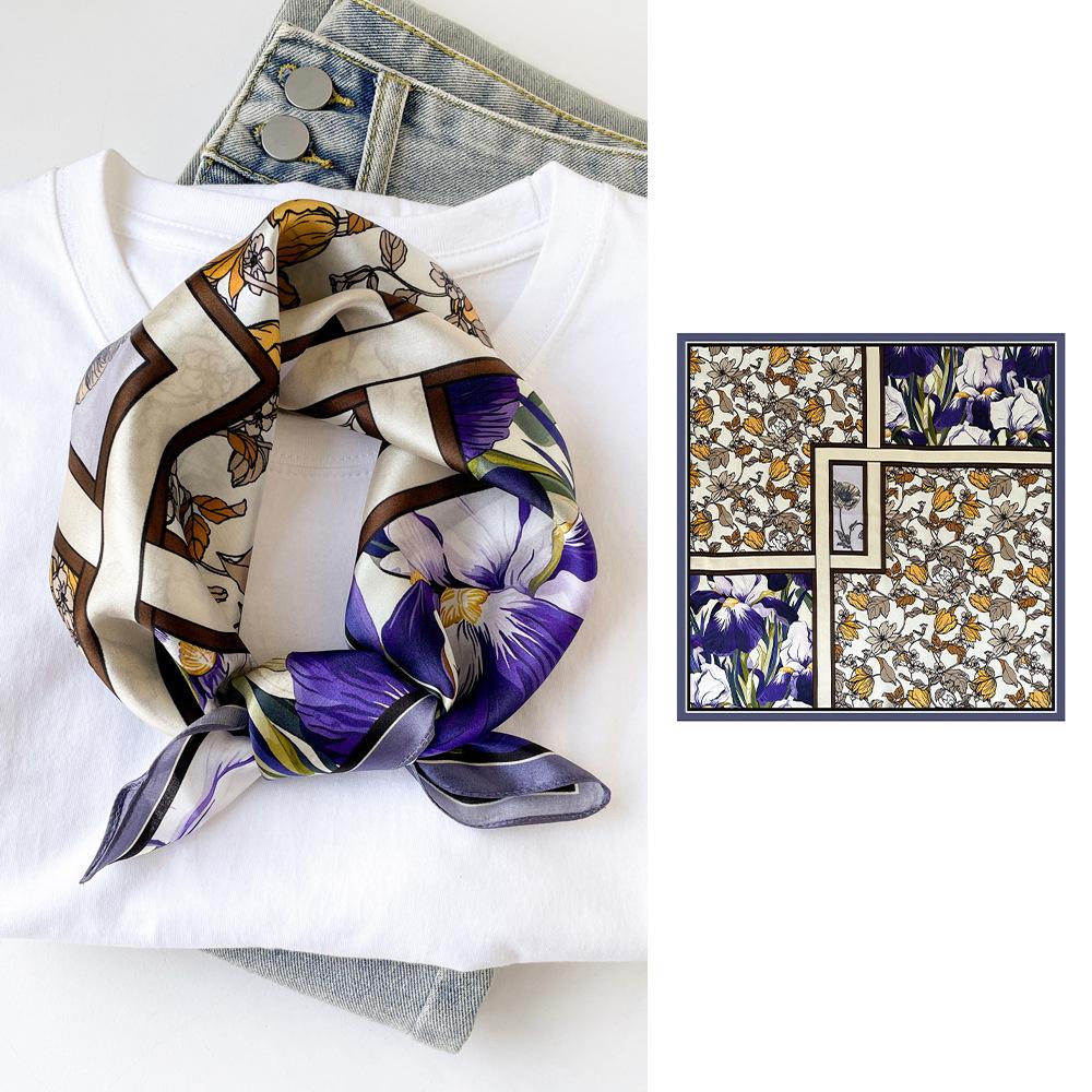 

Top Women 100% Silk Scarfs Fashion Bright Flowers Color 50CM Small Sqare Scarfs Neck Decorative Wrap Printed Party Scarves 53CMX53CM