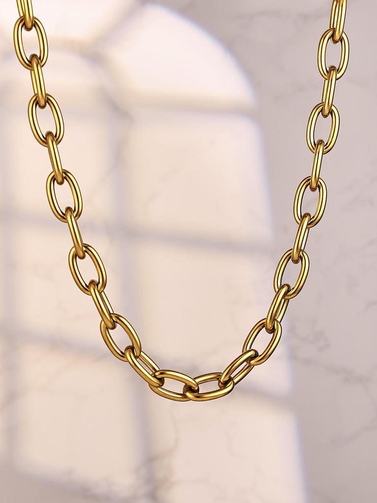 18K Gold-Plated Hip Hop Chain Necklace & Bracelet Set - European & American Style, Stainless Steel, Simple Luxury
