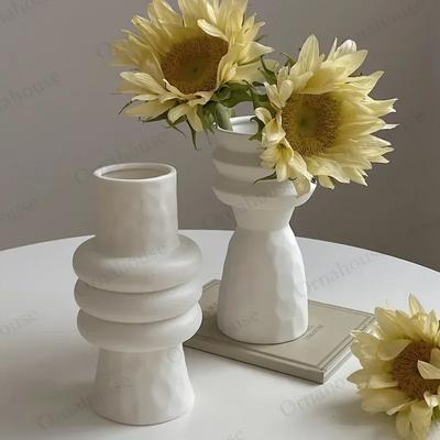 Ins Stijl Witte Keramische Vaas Creatieve Rechte Buis Vaas Franse Huisdecoratie Woonkamer Decoratie Matte Kunst Terrarium Vazen