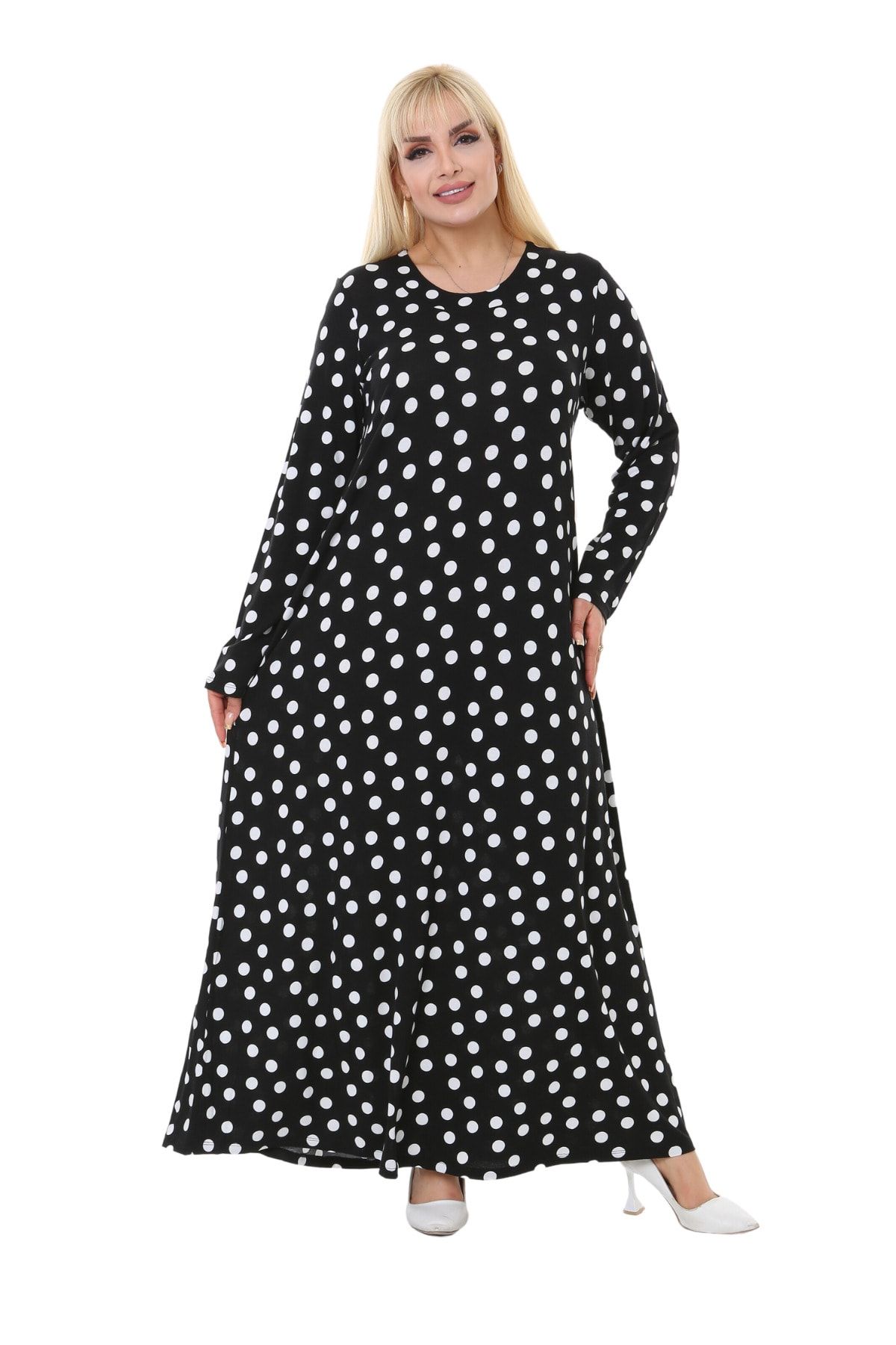 

Women s Big Size Dress Black Small Polka Dot Pattern Long Sleeve Viscose Long Dress