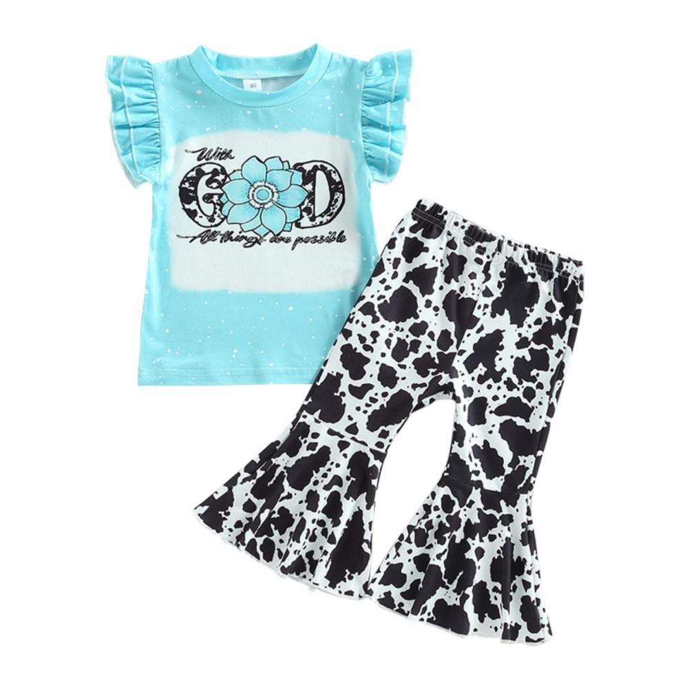 

Комплект одежды для девочек, летняя футболка без рукавов с цветочным принтом + расклешенные брюки, одежда из 2 предметов для малышей 120