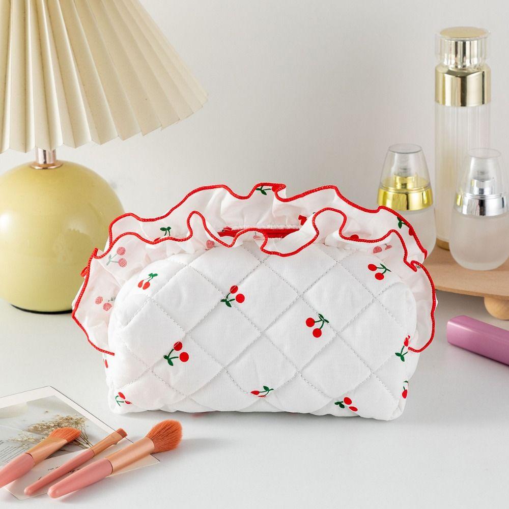 with Zipper Cherry Cosmetic Bag Large Capacity Toiletry Organizer Sweet Cherry Makeup Bag  Travel