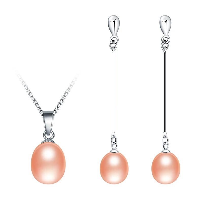 HENGSHENG Black Pearl Set 4 Colors Real Freshwater Pearl Jewelry Set For Women,Pendant Earrings With 925 Silver Jewelry