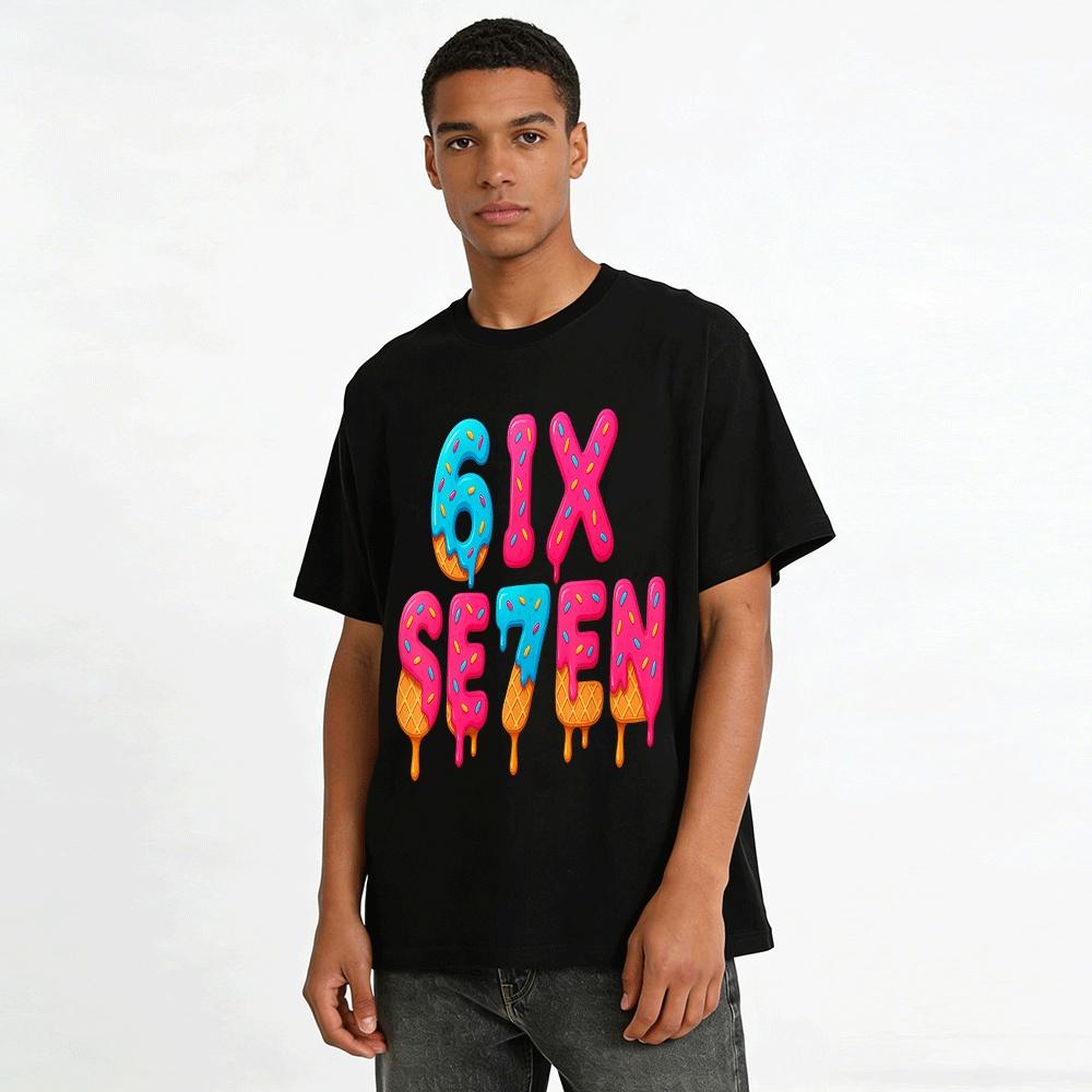 Fun 6IX SE7EN Donut Cone Print Casual Short Sleeve T-Shirt Pure cotton T-shirt