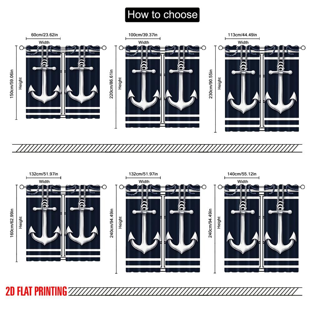 2D Flachdruck 2 Stück Vorhang Nautischer Anker Vielseitiger Stoff, Ohne Strom Partydekorationen Geeignet für Karnevalsdeko