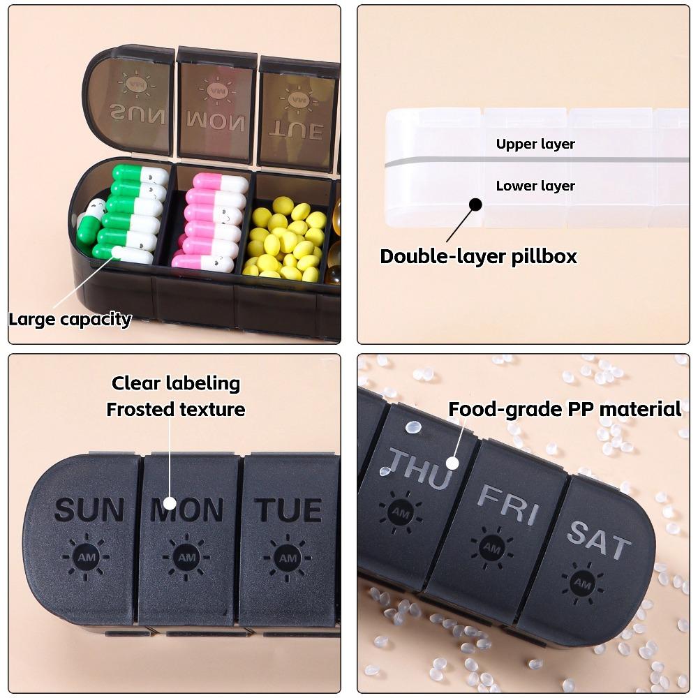 New Weekly Double-layer Premuim Portable Pill Storage Cases Box Organizer 7 Days 14 Grids 2 Times A Day for Vitamins Fish Oils