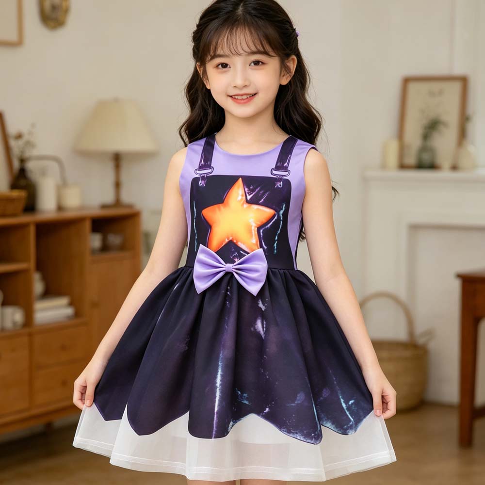 Girls Lily Cosplay Bow Dress With Free Mask Summer Outfits For Kids Halloween Carnival Party Costume Beautiful Princess Dress