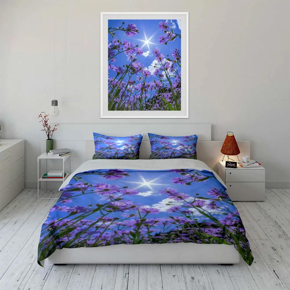 Purple Flower Field Decorative Set Bedding Set with 1 Duvet Cover 2 Pillowcases Single Double King Queen Gift