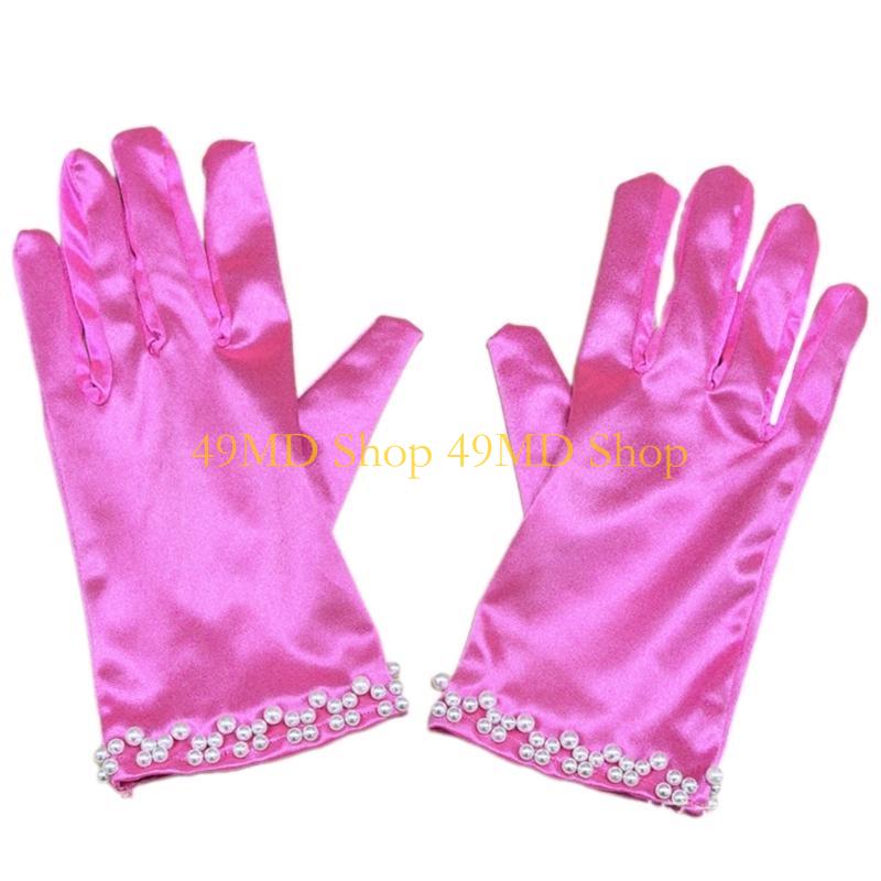 

49MD Silky Gloves Evening Galas Gloves with Beaded Trim Short Gloves Wedding Bride Gloves Formal Occasion Stage Props Gloves розы красного