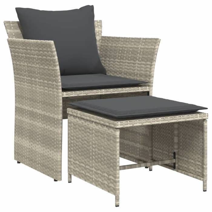 VidaXL Chaise de jardin avec tabouret gris clair résine tressée, siège de jardin, siège d'extérieur, chaise d'extérieur, 368621