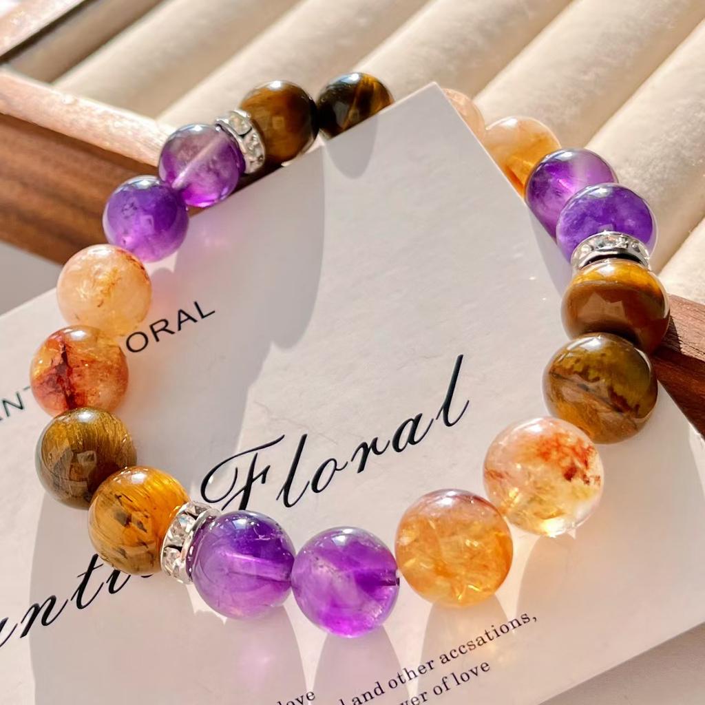 Retro Natürliche Honigmilch Abdeckung Citrin Amethyst Tigerauge Armband Basis Pendlerarmband