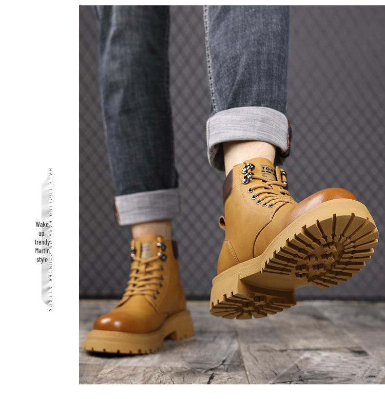 Męskie Retro Wysokie Plus Aksamitne Martensy - Styl Brytyjski, Jesień/Zima 2024 Casualowe Buty do Pracy