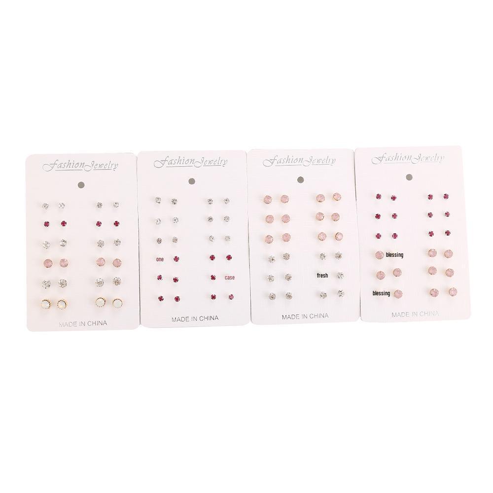 Elegant Colored Rhinestone Stud Earrings Set - 12 Pairs