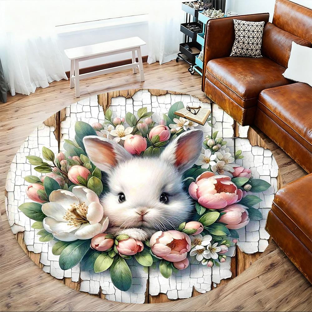 1pc Rabbit Flowers Round Chair Mat Office Area Rug - Non-Slip, Floor Mat for Office, Bedroom, Ideal Home Decor Gift C0112082