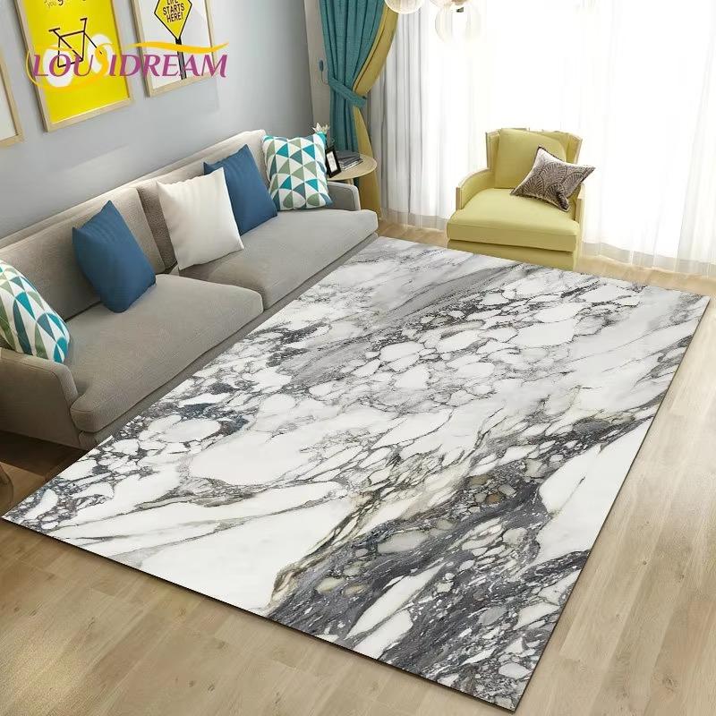 Colour Blue Gold White Marble Area Rug Large Carpet Rug for Living Room Bedroom Sofa Doormat Decoration Kids Non-slip Floor Mat