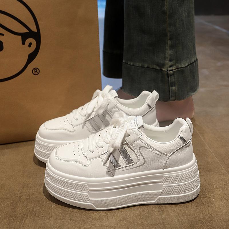 Little white shoes women's spring new inner height increase thick-soled versatile sports and leisure small leather board shoes tide